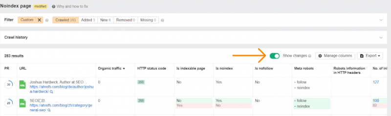 Google search console noindex page